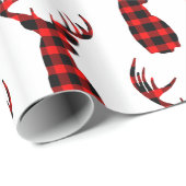 Buck Deer Jagd Red Black Kariert Christmas Wrappi Geschenkpapier (Rolleneckpunkt)