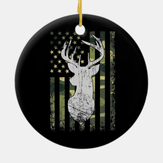 Buck Deer Junting American Camouflage USA Flag Keramik Ornament (Hinten)