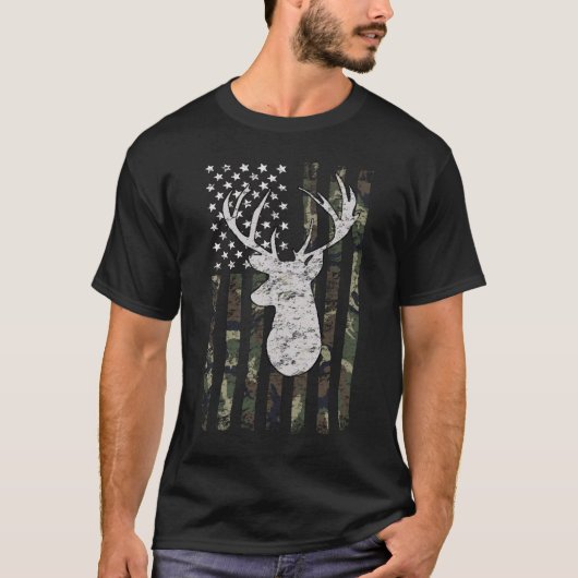 Buck Deer Junting Camouflage Flag Hunter T-Shirt (Vorderseite)