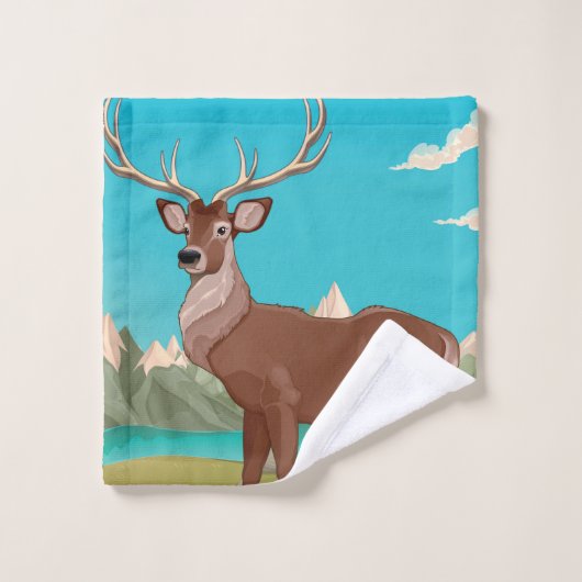 Buck Deer Mountain Scene Badhandtuch Set (Waschlappen)