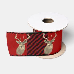 Buck Deer on Buffalo Kariert Satin Ribbon Satinband