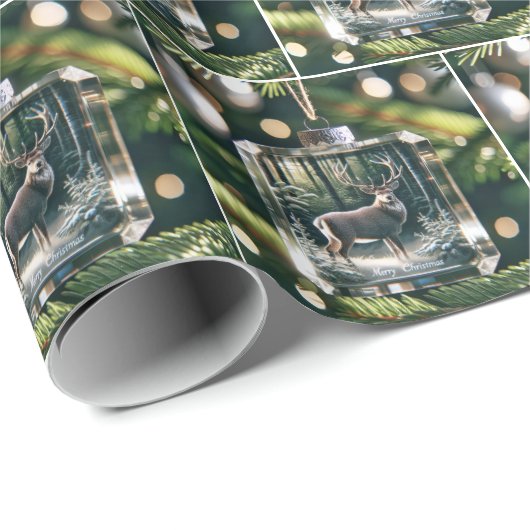Buck Deer Ornament on Pine Tree Geschenkpapier (Rolleneckpunkt)