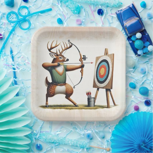 Buck Deer Shooting a Bow and Arrow Pappteller (Party)