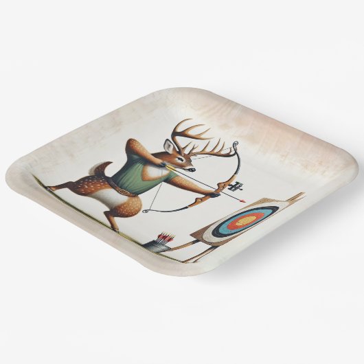 Buck Deer Shooting a Bow and Arrow Pappteller (Gewinkelt)