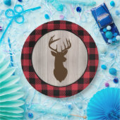 Buck Deer Silhouette Lumberjack Buffalo Kariert Pappteller (Party)