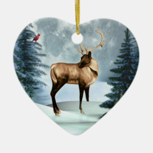 Buck Deer Winter Szene Herzzauberei Keramikornament