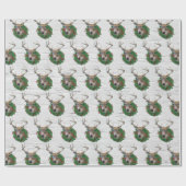Buck Deh in Weihnachtskranz auf Birch Geschenkpapier (Flach)
