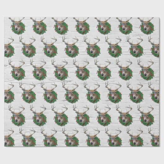Buck Deh in Weihnachtskranz auf Birch Geschenkpapier (Flach)