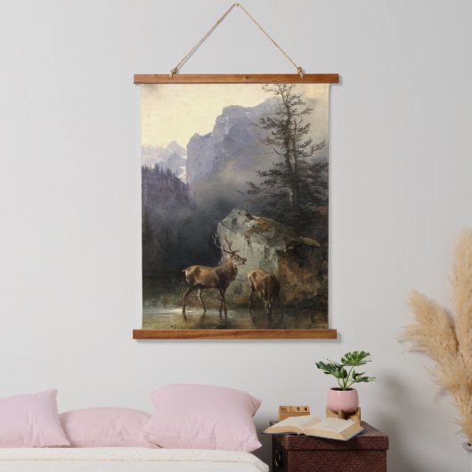 Buck & Doe Dee in Forest Art Wandteppich Mit Holzrahmen (Schlafzimmer)