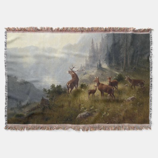 Buck & Doe Deer Herde im Wald Landschaft Kunst Decke (Vorderseite)