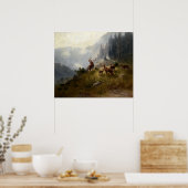 Buck & Doe Deer Herde im Wald Landschaft Kunst Poster (Küche)