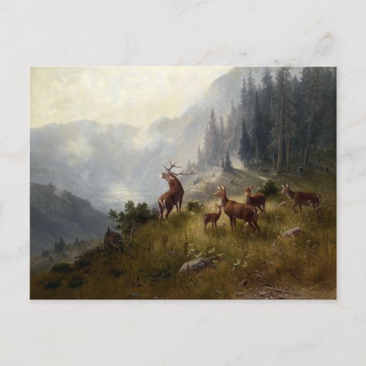 Buck & Doe Deer Herde im Wald Landschaft Kunst Postkarte (Vorderseite)