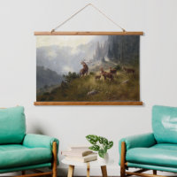 Buck & Doe Deer Herde im Wald Landschaft Kunst