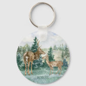 Buck Doe Snow Forest Winter Scene Monogram Schlüsselanhänger (Vorderseite)