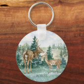 Buck Doe Snow Forest Winter Scene Monogram Schlüsselanhänger (Rückseite)