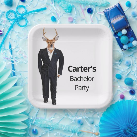 Buck in einem Tuxedo für Bachelor Party Pappteller (Party)