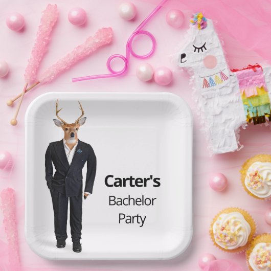 Buck in einem Tuxedo für Bachelor Party Pappteller (Party)