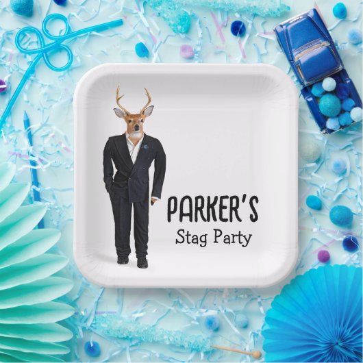 Buck in einem Tuxedo für Bachelor Party Pappteller (Party)