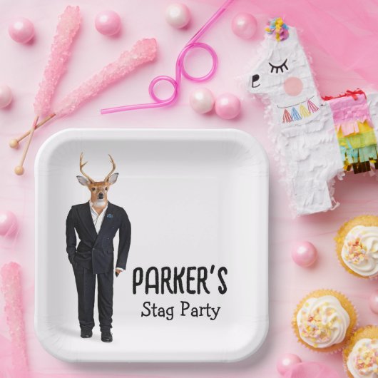 Buck in einem Tuxedo für Bachelor Party Pappteller (Party)