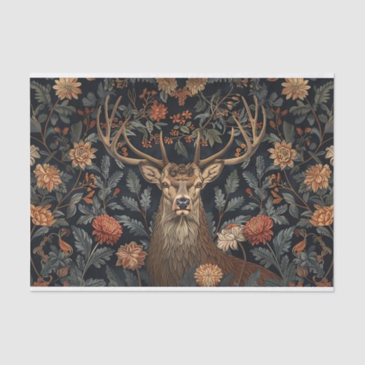Buck mit Antler und Blume Decoupage Seidenpapier (Vorderseite)