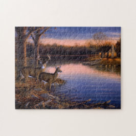 Buck n Doe Deer in der Hütte am See Jigsaw Pu Puzzle