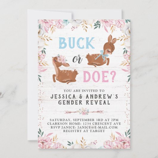 Buck oder Doe? Baby Shower Reveal Einladung (Vorderseite)