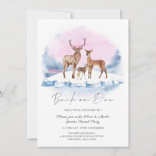 Buck oder Doe Deer Weihnachts-Wintergeschlechtsoff Einladung (Vorderseite)