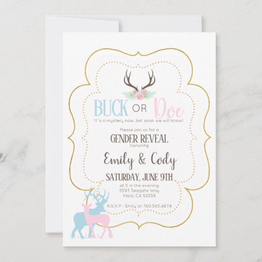 Buck oder Doe Gender Reveal Party Baby Shower Einladung (Vorderseite)