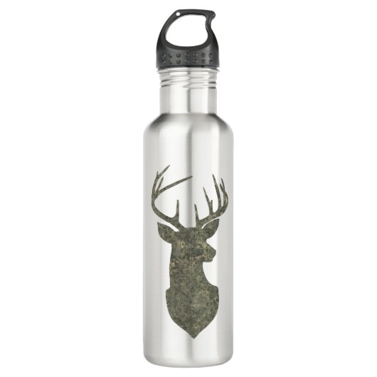 Buck Trophy Deer Silhouette in Camouflage Green Trinkflasche (Vorderseite)