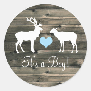 Buck und Doe (blau) Babyshower Runder Aufkleber