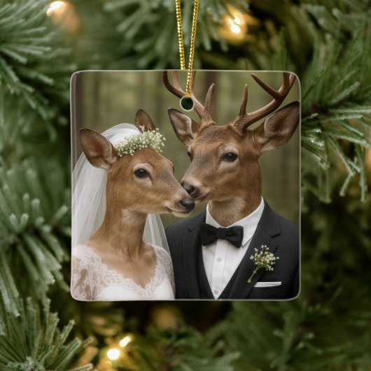 Buck- und Doe-Hochzeit im Wald Keramikornament (Baum)