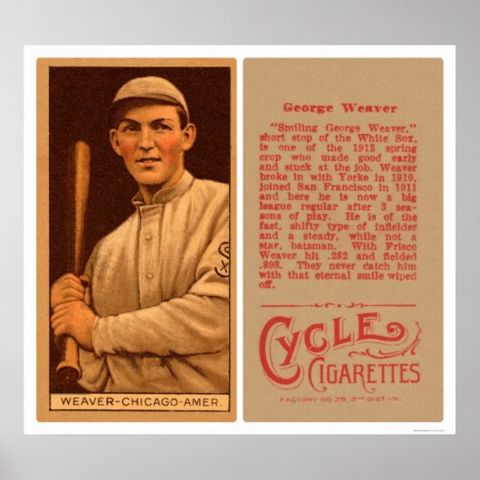 Buck Weaver White Sox Baseball 1912 Poster (Vorne)