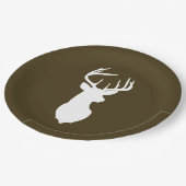 Buck White Deer Silhouette Plate | Dunkelbraun Pappteller (Schrägansicht)