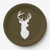 Buck White Deer Silhouette Plate | Dunkelbraun Pappteller (Vorderseite)