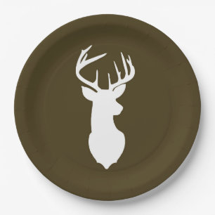 Buck White Deer Silhouette Plate Dunkelbraun Pappteller