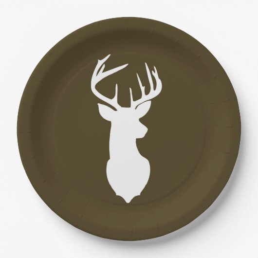 Buck White Deer Silhouette Plate | Dunkelbraun Pappteller (Vorderseite)