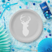 Buck White Deer Silhouette Plate | Light Gray Pappteller (Party)