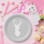 Buck White Deer Silhouette Plate | Light Gray Pappteller (Party)