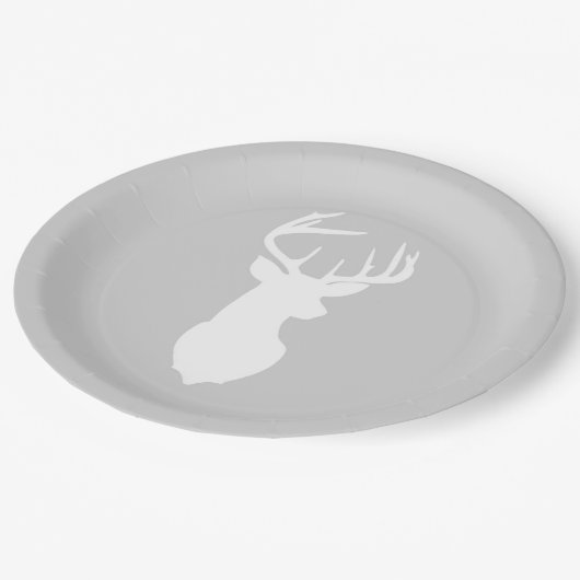 Buck White Deer Silhouette Plate | Light Gray Pappteller (Schrägansicht)
