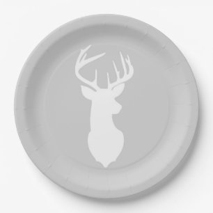 Buck White Deer Silhouette Plate Light Gray Pappteller