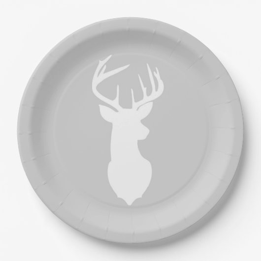 Buck White Deer Silhouette Plate | Light Gray Pappteller (Vorderseite)