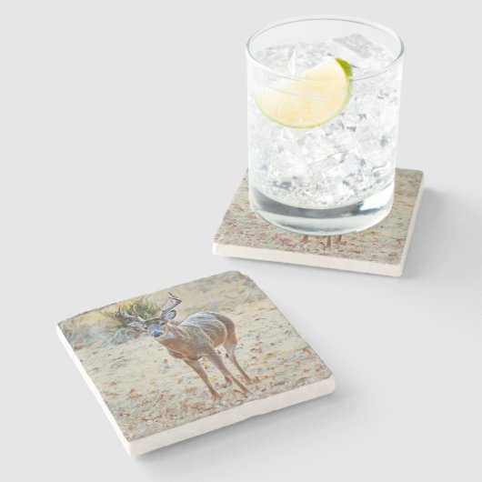 Buck Wild Deer Texas Stone Untersetzer (Seitenansicht)