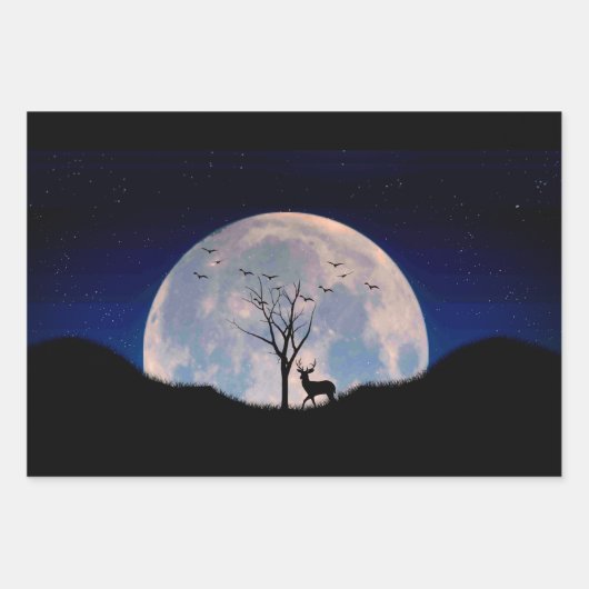 Buck with Big Rack Against Full Moon Geschenkpapier Set (Vorderseite 2)