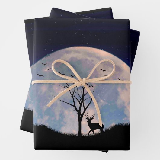 Buck with Big Rack Against Full Moon Geschenkpapier Set (Beispiel)