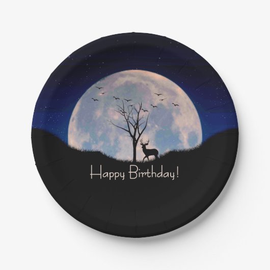 Buck with Big Rack Against Full Moon Happy BD Pappteller (Vorderseite)