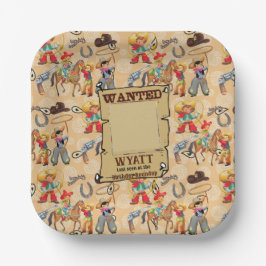 Buckaroo Cowboy Boy's Birthday Foto & Name Niedlic Pappteller