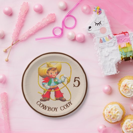 Buckaroo Cowboy Boy's Birthday Name & Age Pappteller (Party)