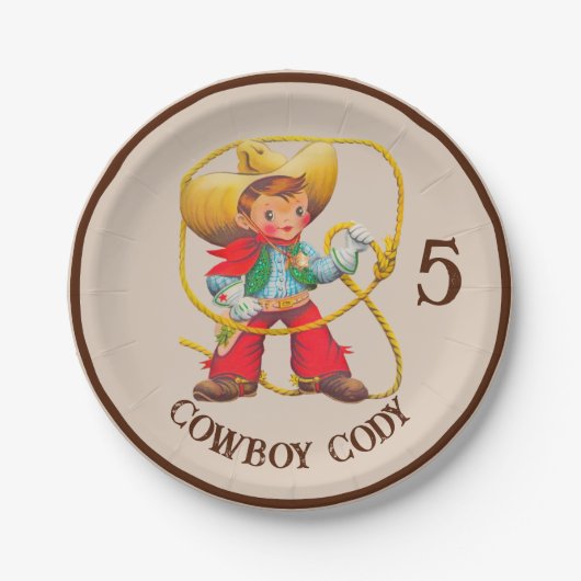 Buckaroo Cowboy Boy's Birthday Name & Age Pappteller (Vorderseite)