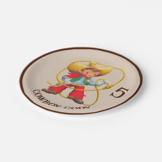 Buckaroo Cowboy Boy's Birthday Name & Age Pappteller (Schrägansicht)