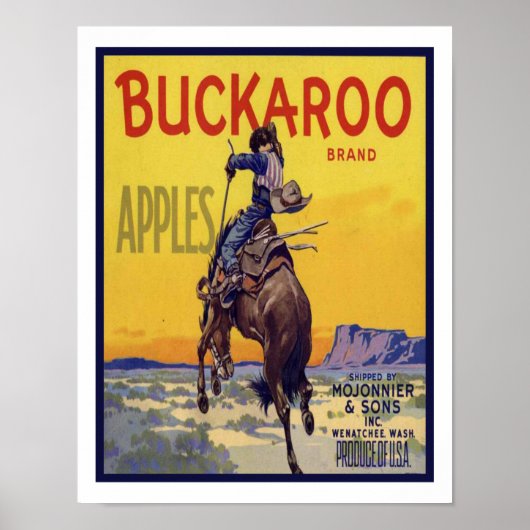 "Buckaroo" Cowboy Vintag Fruchtkorb-Label-Plakat Poster (Vorne)